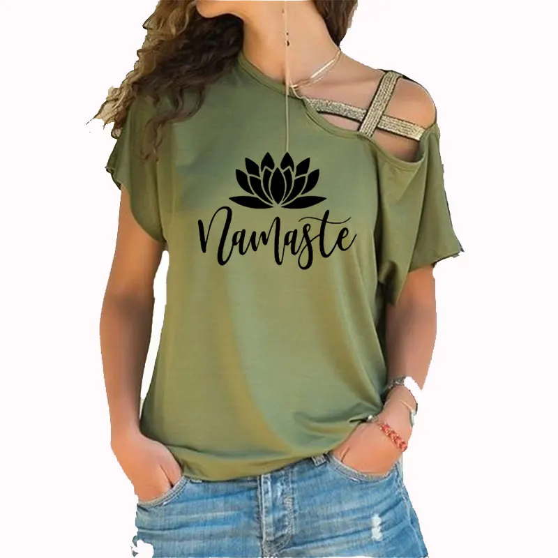 

2020 Fashion Namaste Flower Print Shirt Harajuku Vegan Plant Lover Gift Off Vintage Irregular Skew Cross Bandage Tshirt