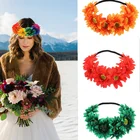 Повязка на голову в стиле бохо с подсолнухами, аксессуары для украшения волос, свадебные праздничные цветочные повязки для волос с регулируемой эластичной лентой, ромашка