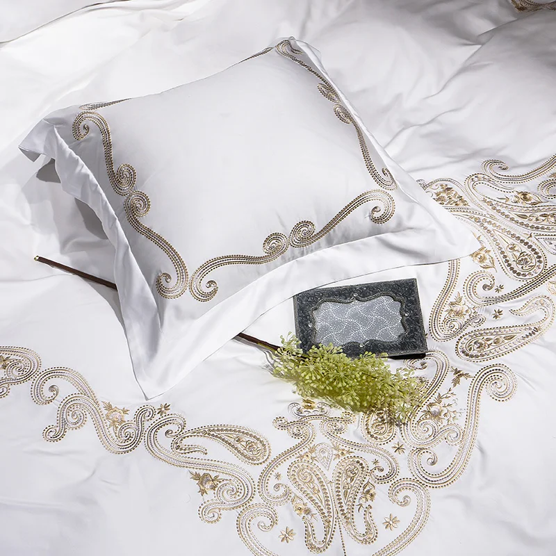 Роскошный набор для спальни с вышивкой 4/6 штук Шелковый комплект постельного
