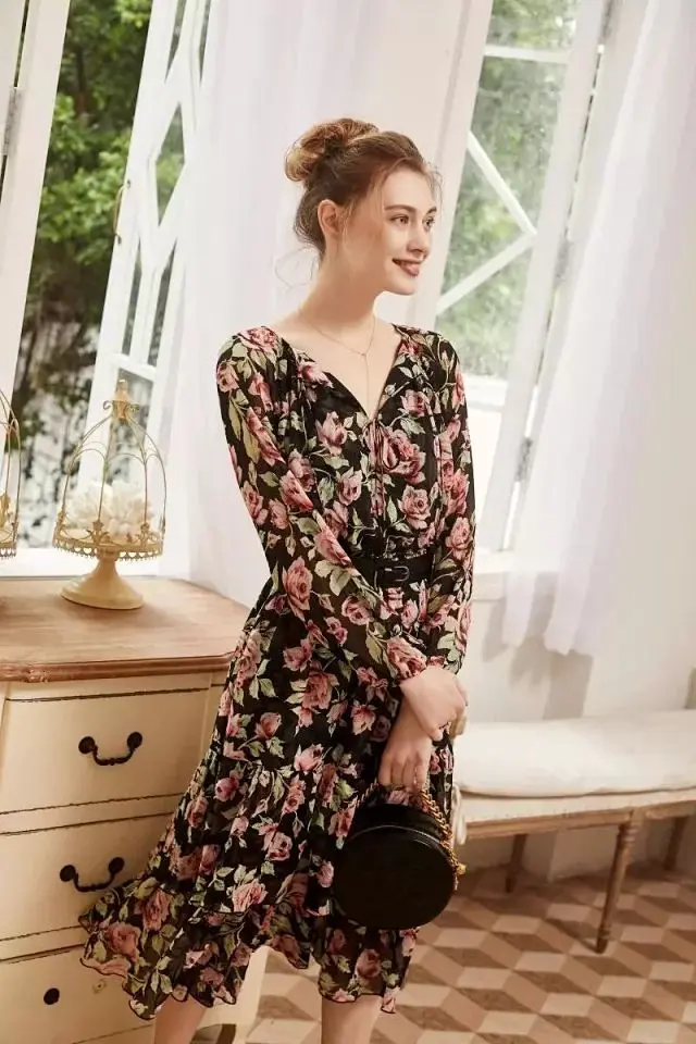 Женское летнее платье с принтом розы новинка 2019|Женские платья| |