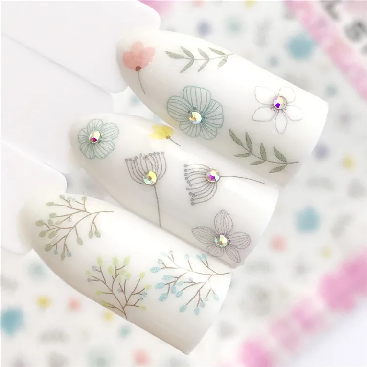 

3D Ultra-thin Adhesive New Unicorn Transparent Blooming Flower Photo Nail Stickers Supplies Accessories F450-F455