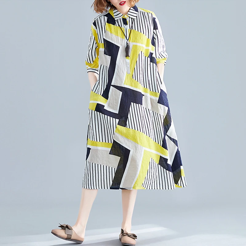 Женское платье-рубашка в полоску с поясом и коротким рукавом | Женская одежда