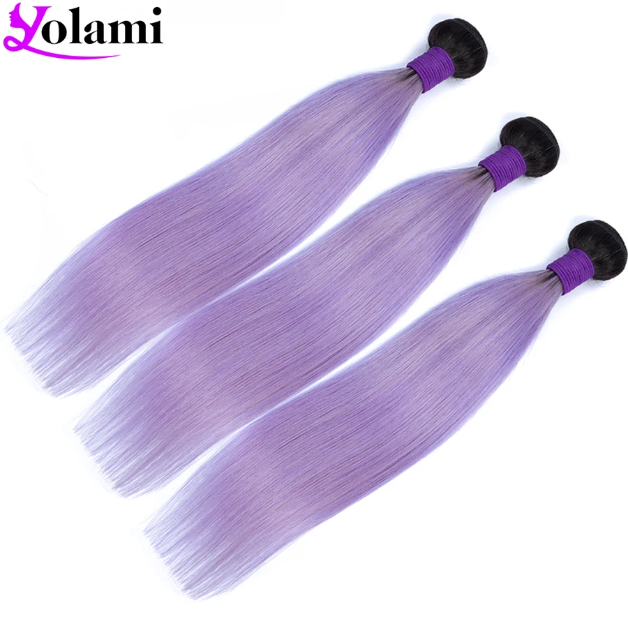 Двухцветные волнистые волосы Yolami Ombre 1B Dream фиолетовые прямые бразильские для
