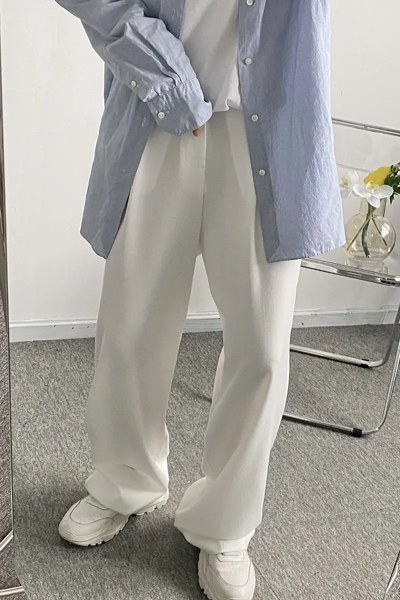 

IEFB Spring Summer New Men's Floor Pants High Waist Causal Wide Leg Pants Loose Niche Black White Straight Trousers New 9Y6390