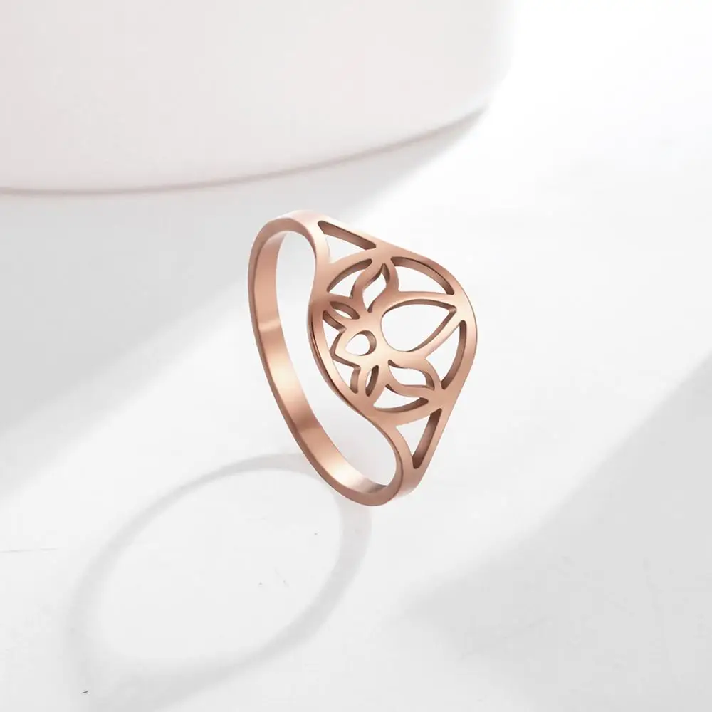 Кольцо Skyrim женское с цветком лотоса из нержавеющей стали золотого цвета