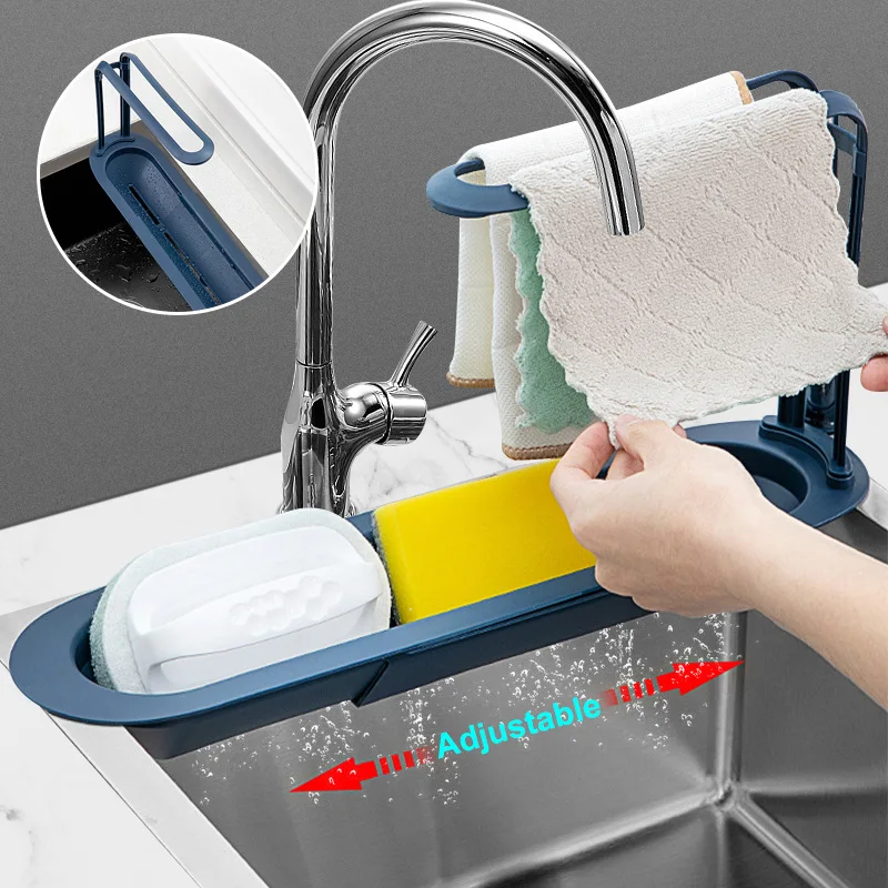 

Kitchen Sink Sponge Rack Drain Storage Shelf Telescopic Sink Rack Faucet Holder Wire Ball Rag Organizer Holder Kitchen storage
