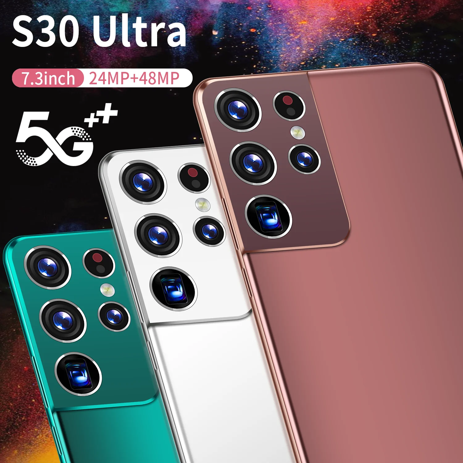 

S30 Ultra 7.3 Inch 16GB RAM 512GB ROM 24MP 48MP MTK6889 10 Core Dual SIM Mobile Phone 6800mAh Andriod 10 Face ID Smartphones