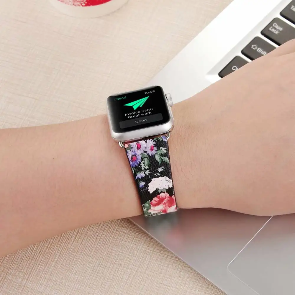 Китайский ремешок с чернилами для Apple Watch band 5 4 3 2 1 44 мм 40 42 38 браслет цветочным