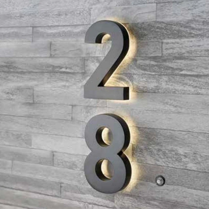 Metal illuminated House Numbers Light Outdoor Waterproof Home Hotel Door Plates stainless steel Sign Address Free adapter