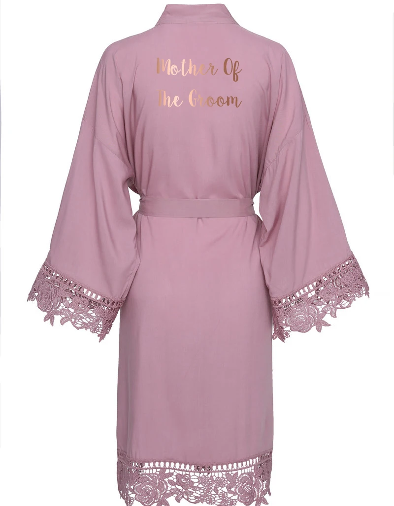YUXINBRIDAL зеленый однотонный хлопковый Халат кимоно с кружевной отделкой женский свадебный халат белый халат - Цвет: mauve mother groom