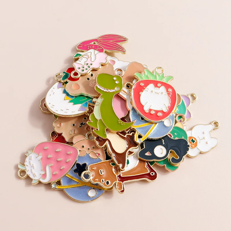 10 шт. Симпатичные эмалевые Подвески в виде динозавра медведя кролика лягушки DIY