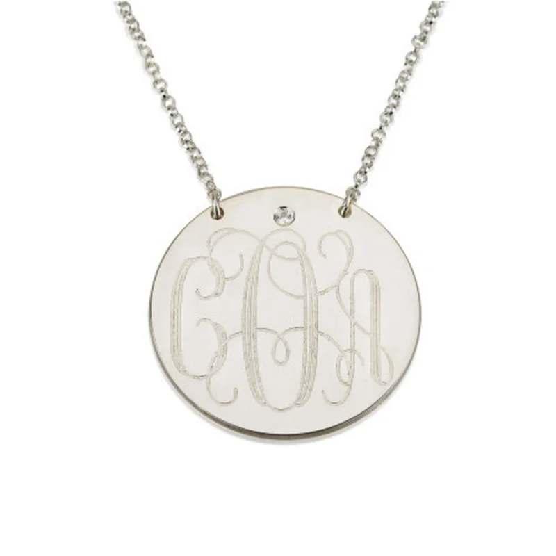 

Wholesale Silver Monogram Name Disc Necklace Personalized Initial Pendent Custom Initial Rhinestone Nameplate Jewelry Gift