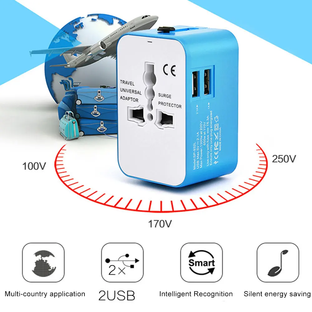 Многофункциональный переходник с двумя usb-портами 100-250 В энергосберегающий