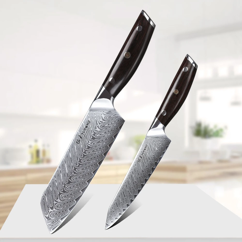 

TURWHO 2 PCS Japanese Damascus Steel Kitchen Knife Sets Kitchen Knife Pro Chef Paring Knives Cooking tools for Sandalwood Handle