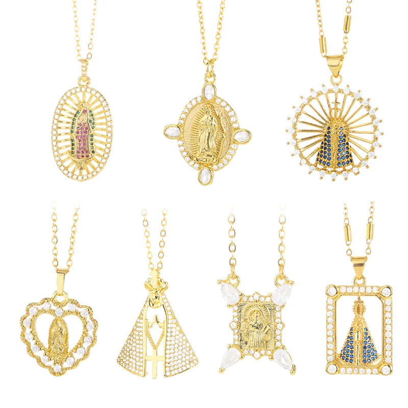 

Virgin Mary Pendant Necklaces For Women Men Religion Dainty Cubic Zirconia Gold Jesus Necklace Collier Femme Christian Jewelry