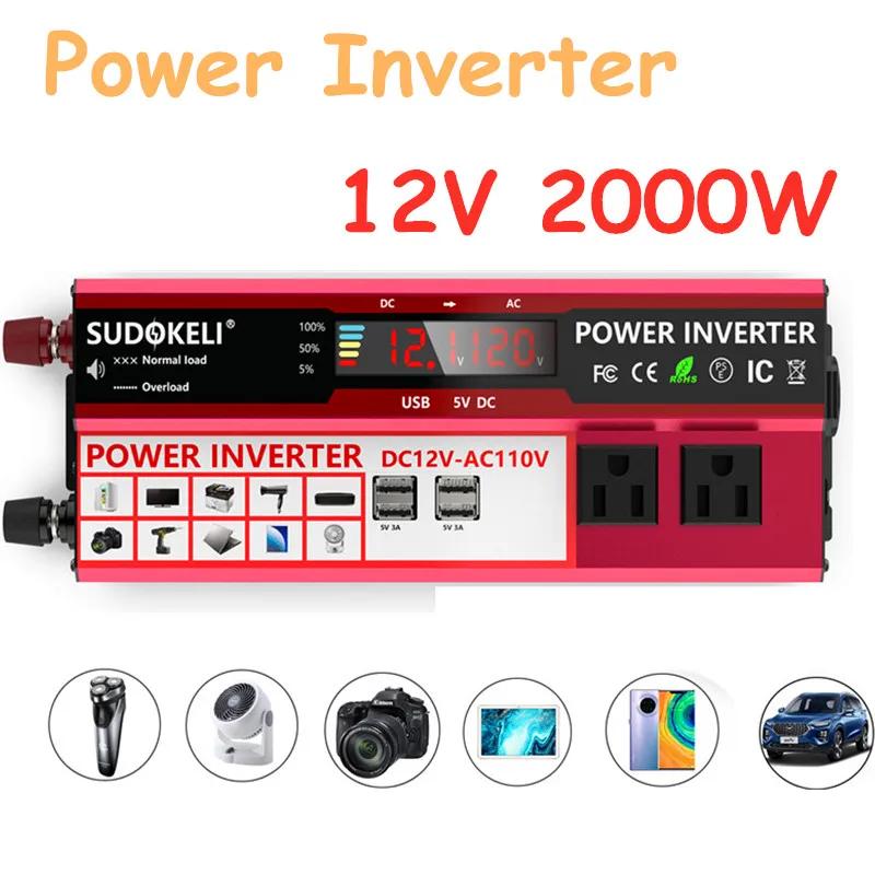 2000 Вт автомобильный инвертор постоянного тока 12 В переменного 220 адаптер питания