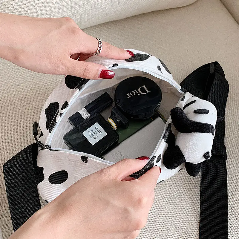 

Cow Pattern Canvas Shoulder Bag for Women Fashion Cute Girl Student Chest Bag Animal Prints Pillow Waist Bag Lady Crossbody Bag