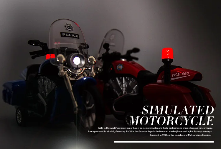 1:16 Diecast Motorcycle Model Simulation Sound Light Pull Back Men Racing Police Car Models Kids Toys Motorcycle Collection Gift