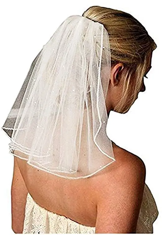 

Bridal Wedding Veil Women's Short Vails with Rhinestone Tulle for Party 38cm/15”