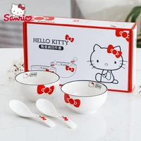 takara tomy hello kitty cutlery gift set cute lady set ceramic bow simple bowl spoon 4 piece set gift tableware