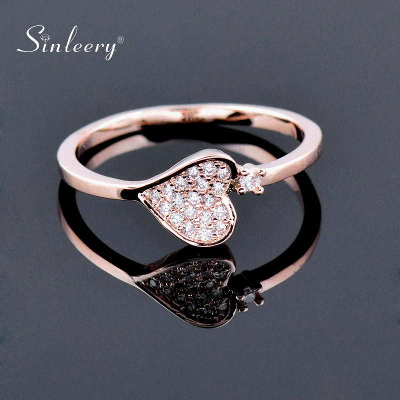 SINLEERY милые кольца в форме сердца для женщин цвета розового золота крошечные