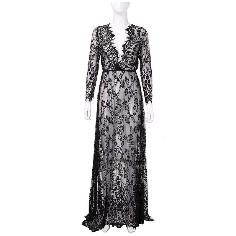 NANABUBU New Maternity Sexy Deep V Neck Glamour See-through Hollow Lace Long Maxi Dress Beach Plus Size Robe Vestidos | Женская одежда