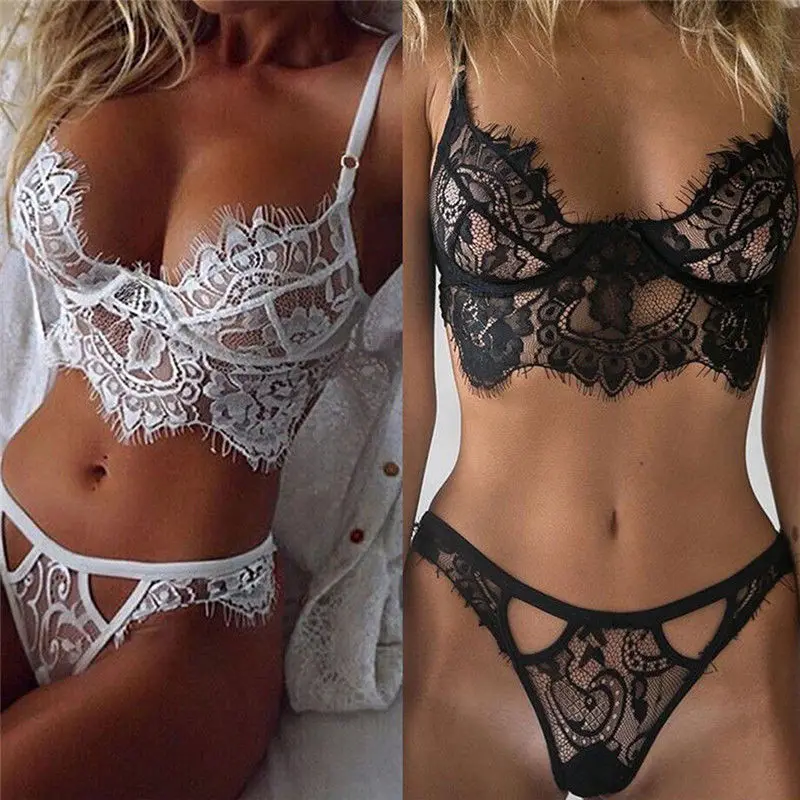 

Women Sexy Bra Set Solid Color Floral Lace Push-up Padded Ladies Triangle Solid Color Bra Set Femme Underwear 2 Color