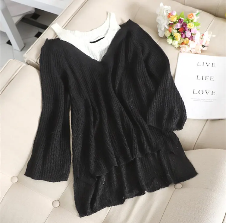 SINGRAIN корейский стиль Женский Полосатый пуловер с вырезом в виде буквы V Осень