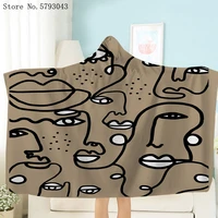 human face line wearable blanket 3d print artistic abstract throw blanket nap office sofa fleece blanket for bedroom blanket