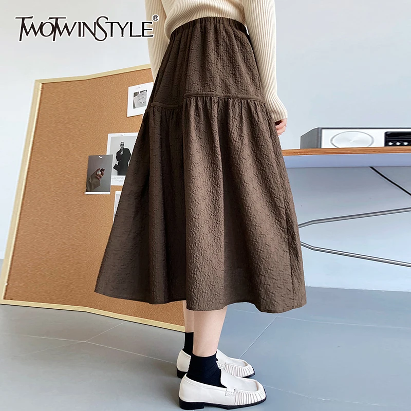 

Женская Повседневная юбка TWOTWINSTYLE, осенняя Однотонная юбка со складками и высокой талией, 2021