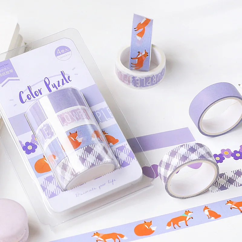 4 рулона/упаковка Цвет головоломки животных Сетка декоративная лента васи