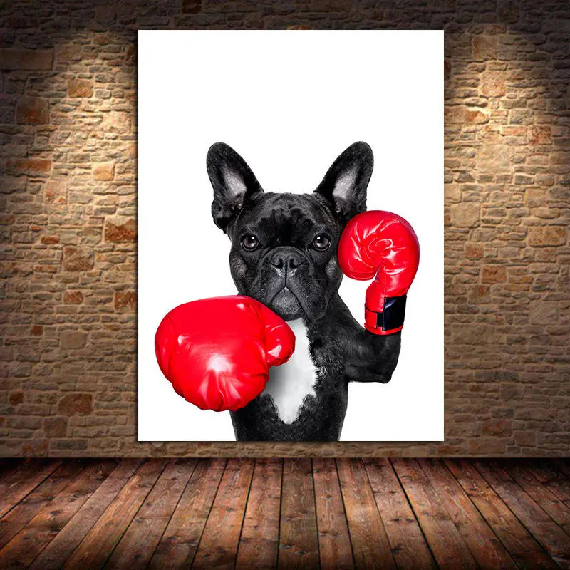 

Nordic Style Boxing Dog Canvas Painting Posters and Prints Funny Cartoon Animal Wall Art Pictures for Kids Room Decor Unframed