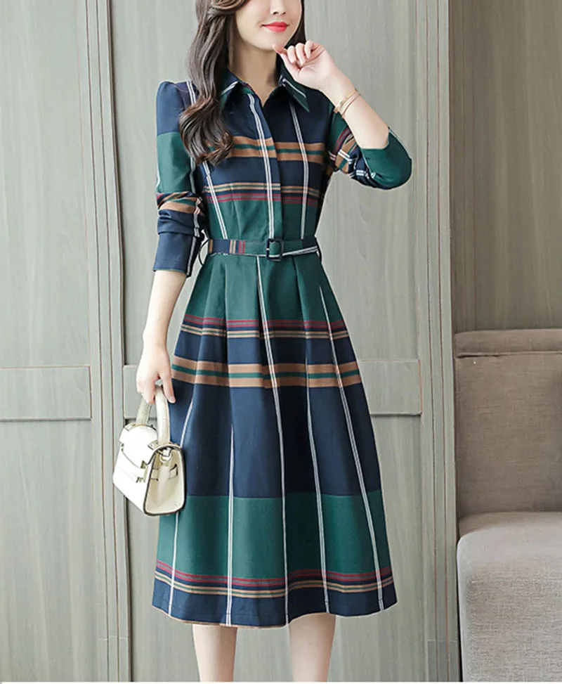 2019 осеннее платье новое корейское яркое узкое профессиональное тонкое клетчатое