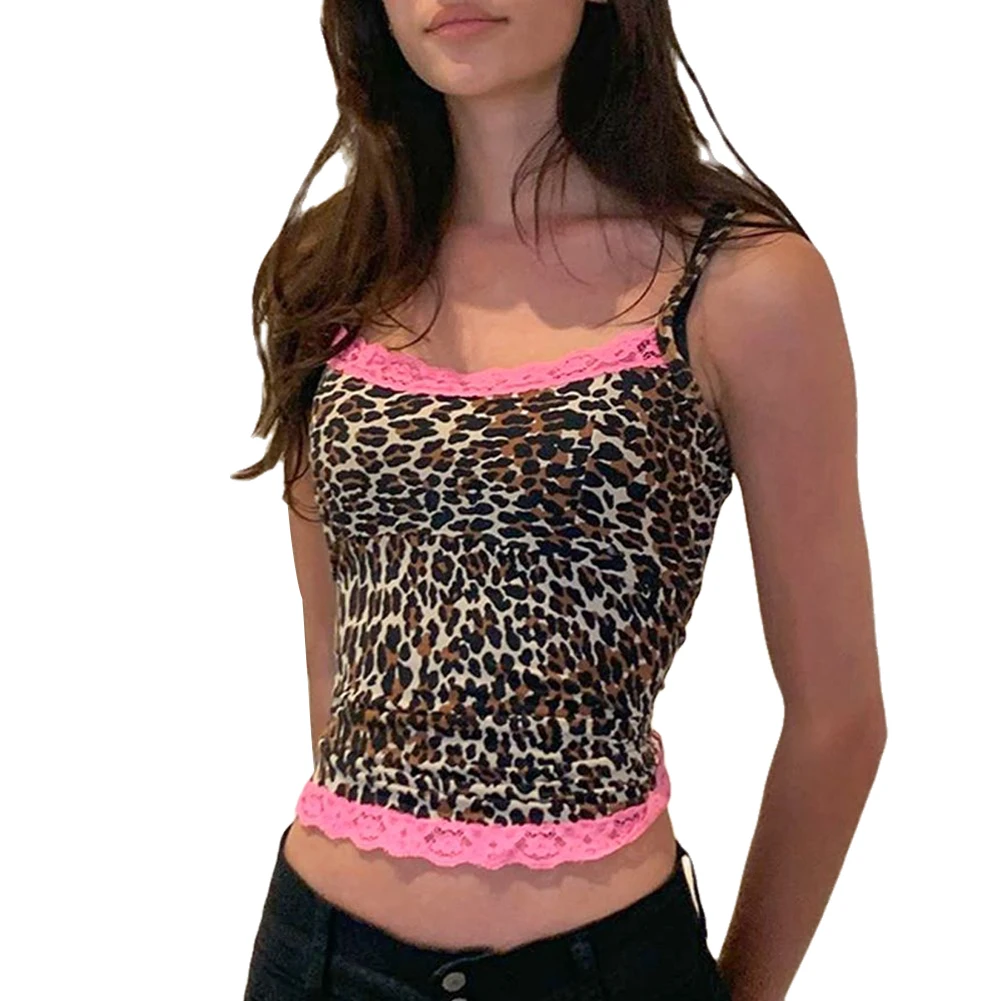 2020 женский сексуальный Леопардовый топ без рукавов модный кружевной облегающий