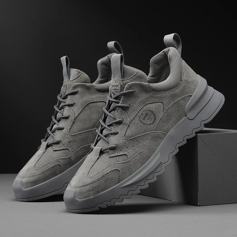 Luxury Genuine Leather Cow Suede Shoes Men Casual Flat Lace Up Outdoor Men's Sneakers Male Leisure Walk Fashion Footwear | Обувь