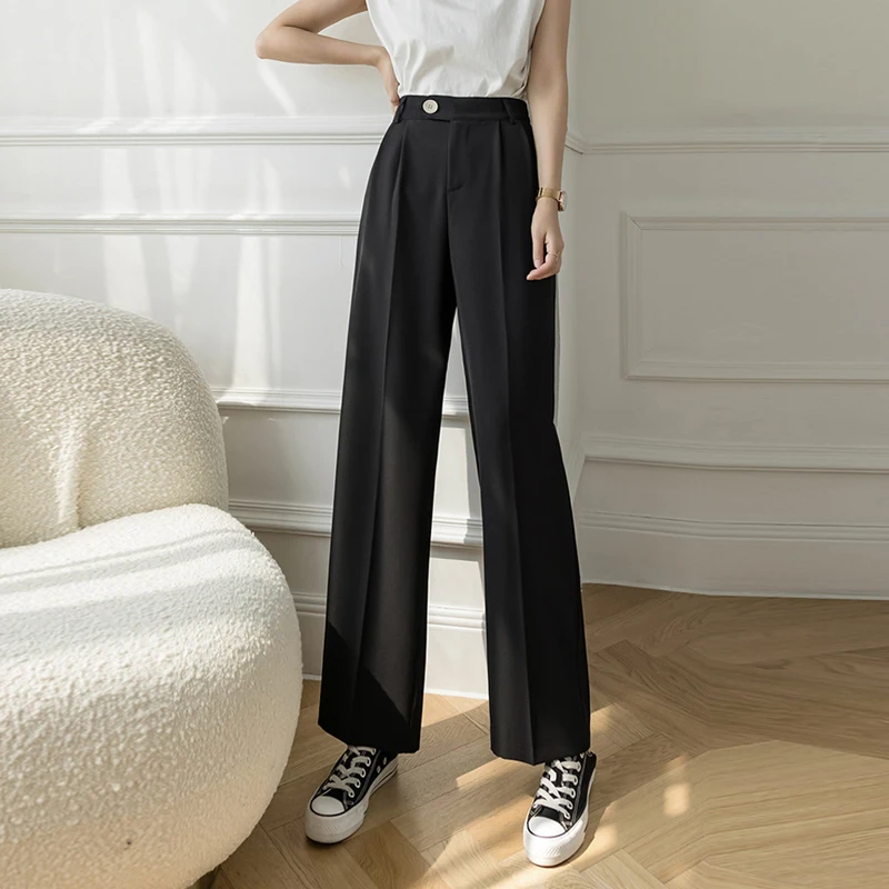 

Весна 2022 элегантные облегающие брюки женские простые студенческие прямые брюки в Корейском стиле высококачественные однотонные свободные женские брюки Новинка