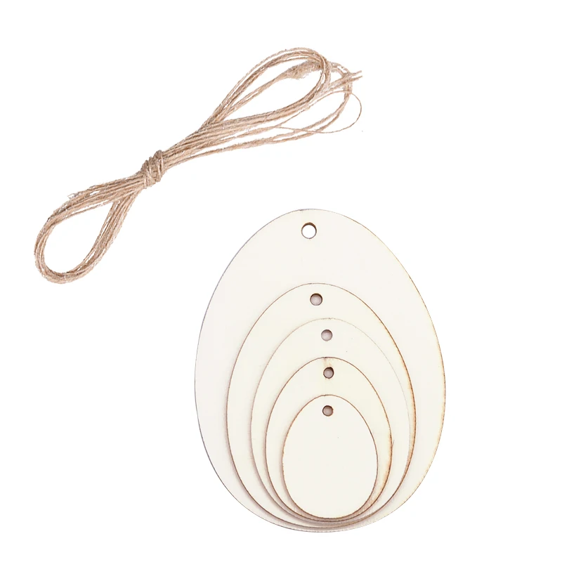 

30-80mm Natural Wooden Chip Easter Eggs Shape Ornament Hanging Tag DIY Painting Crafts Wedding Party Decor Embellishments