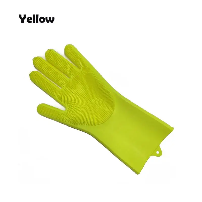 left yellow Перчатки кухонные силиконовые чистящие перчатки волшебные силиконовые перчатки для мытья посуды щетка для домашнего хозяйства резиновый инструмент для чистки кухни 1 шт - Цвет: left yellow