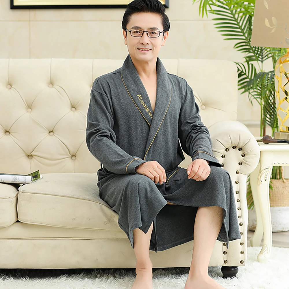 Халат-кимоно Мужской Хлопковый в полоску с поясом размеры до 4XL | Мужская одежда