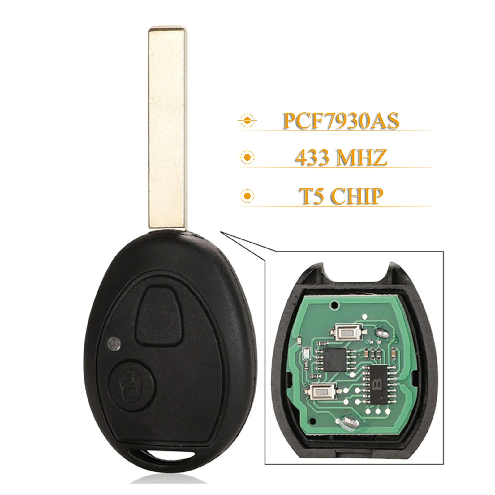 Kutery 2 кнопки дистанционный ключ брелок от машины 433 МГц T5 PCF7930AS для Land Rover 75 Mini Cooper S