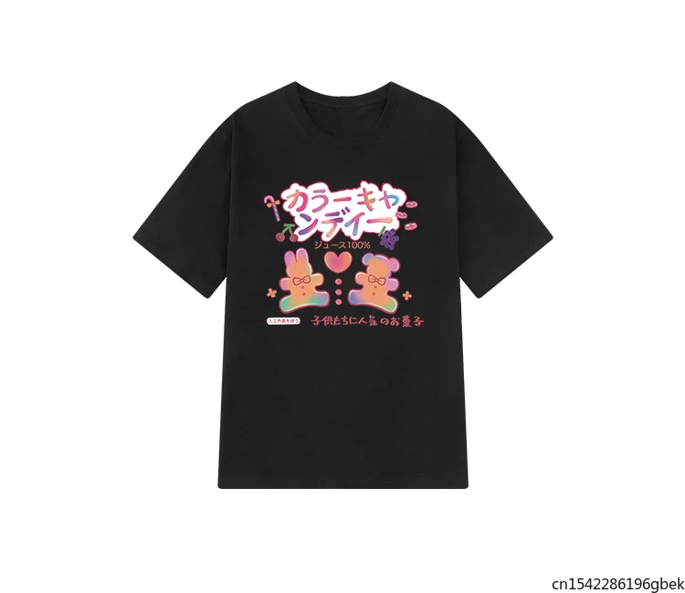

Japanese kawaii big size 100% cotton loose casual Harajuku short-sleeved gothic female Ulzzang tops sweet Vintage dark T-shirt