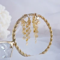 trendy shiny metal sequins tassel dangler earrings for women designer creativity luxury high quality jewelry wedding party gift