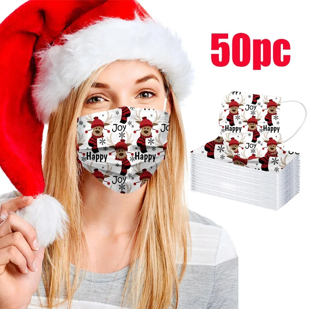 Унисекс с принтом Рождественский мягкий маски для взрослых 3 Слои дышащая маска