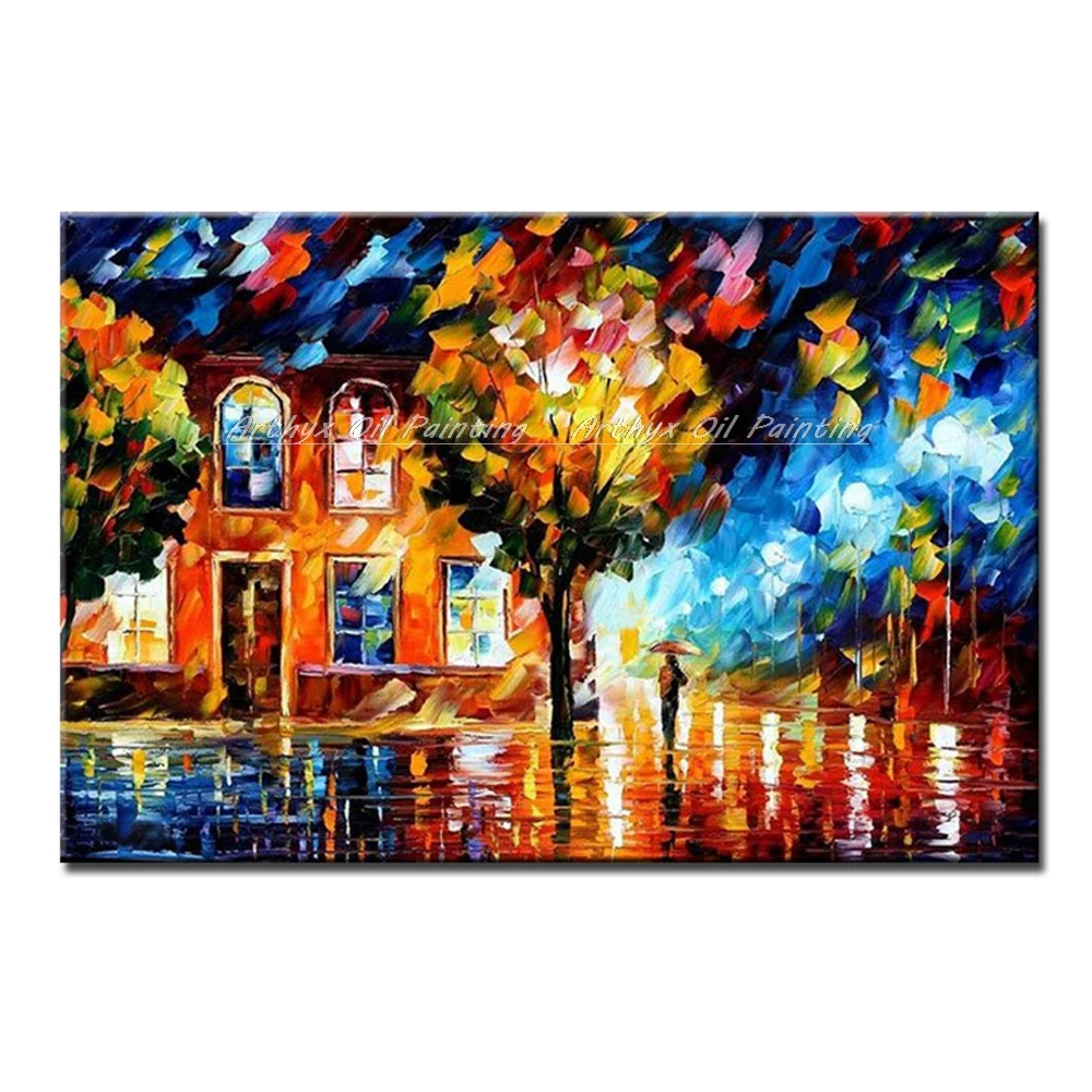 

Abstract Palette Knife Street Corner Oil Painting On Canvas Handmade Modern Landscape Wall Art Pictures For Room Home Decoration