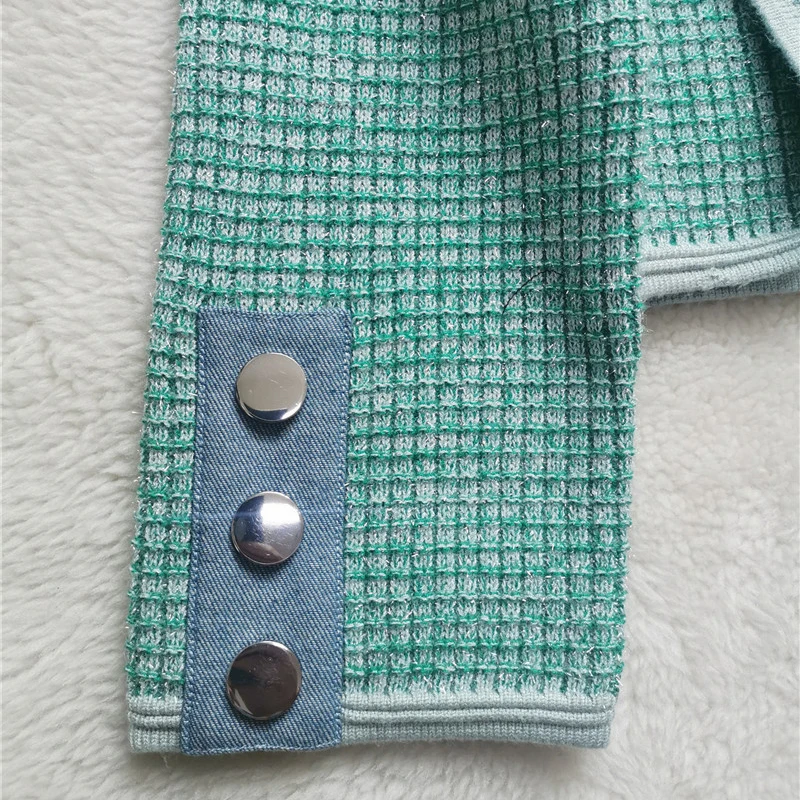 

2021 Spring Summer Fashion Sweet Women Jackets Long Sleeve Single Breasted Knitted Plaid Patchwork Short Elegant Women Coats