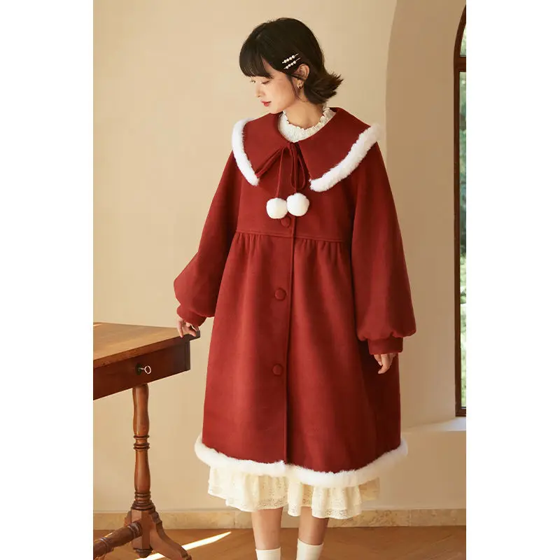 

Autumn Winter Women Woolen Coat Korean Loose Students Sweet Female Overcoat