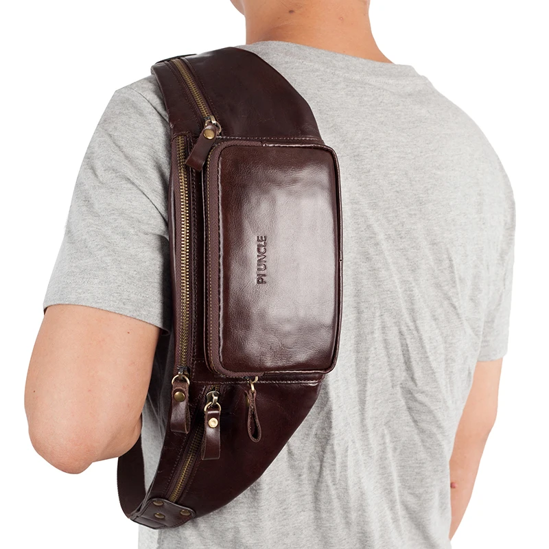 Поясная Сумка мужская из натуральной воловьей кожи дизайнерская Спортивная