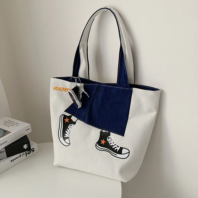 

Thickened Vegan Canvas Shopping Bag New Early Winter Women Personality Tote Bag Foldable And Reusable Street Big Shoulder Bags