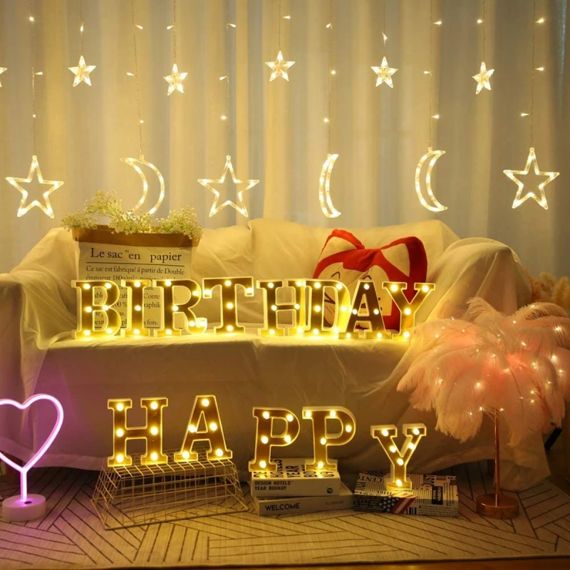 

26 English Gold Letter Style Light LED Decoration Light Marriage Birthday Party Pennel Living Room Bedroom Home Decor 2021 New