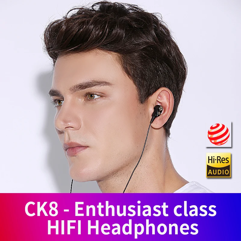 Original QKZ CK8 In-Ear Earphones Dual-drive Quad-Core Dynamic Headphones HiFi Stereo Headset With Mic Sports Running Earbuds |